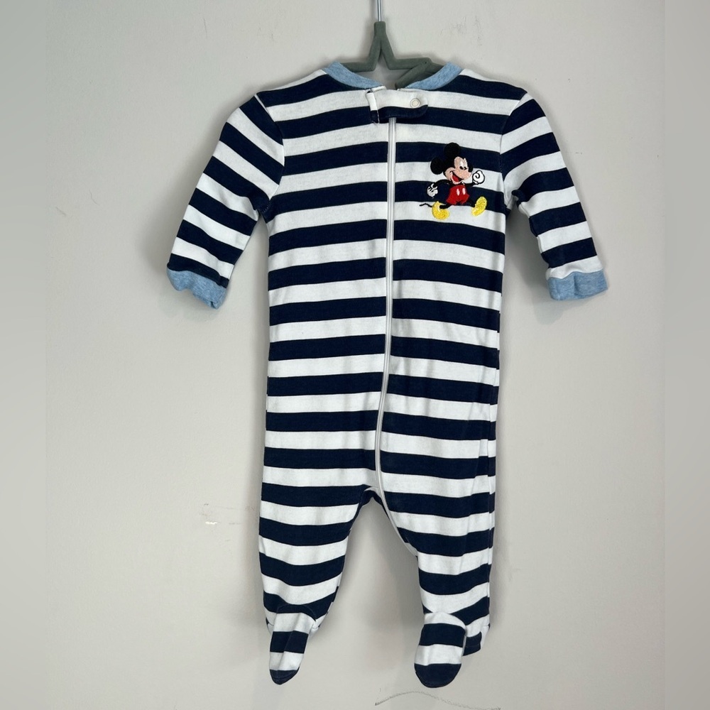Disney Baby Mickey Mouse Navy Blue and White Striped Footies One Piece 0-3M